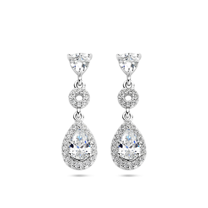 earrings zirconia halo silver rhodium plated