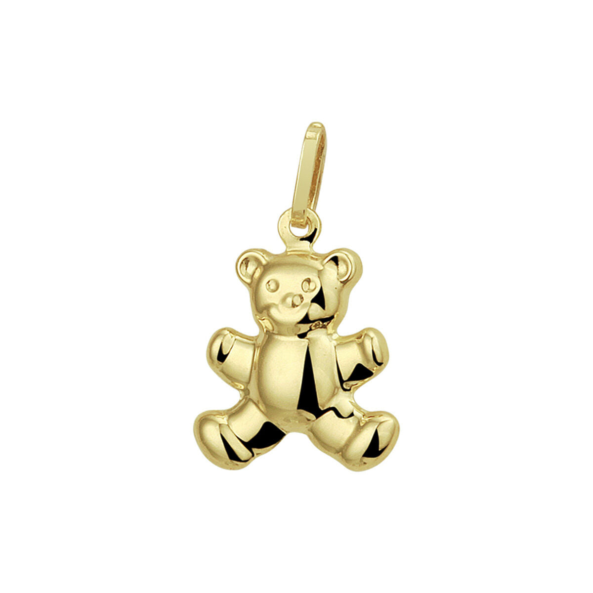 Hanger in de vorm van een beer, gemaakt van 14K geelgoud met een glanzende afwerking.