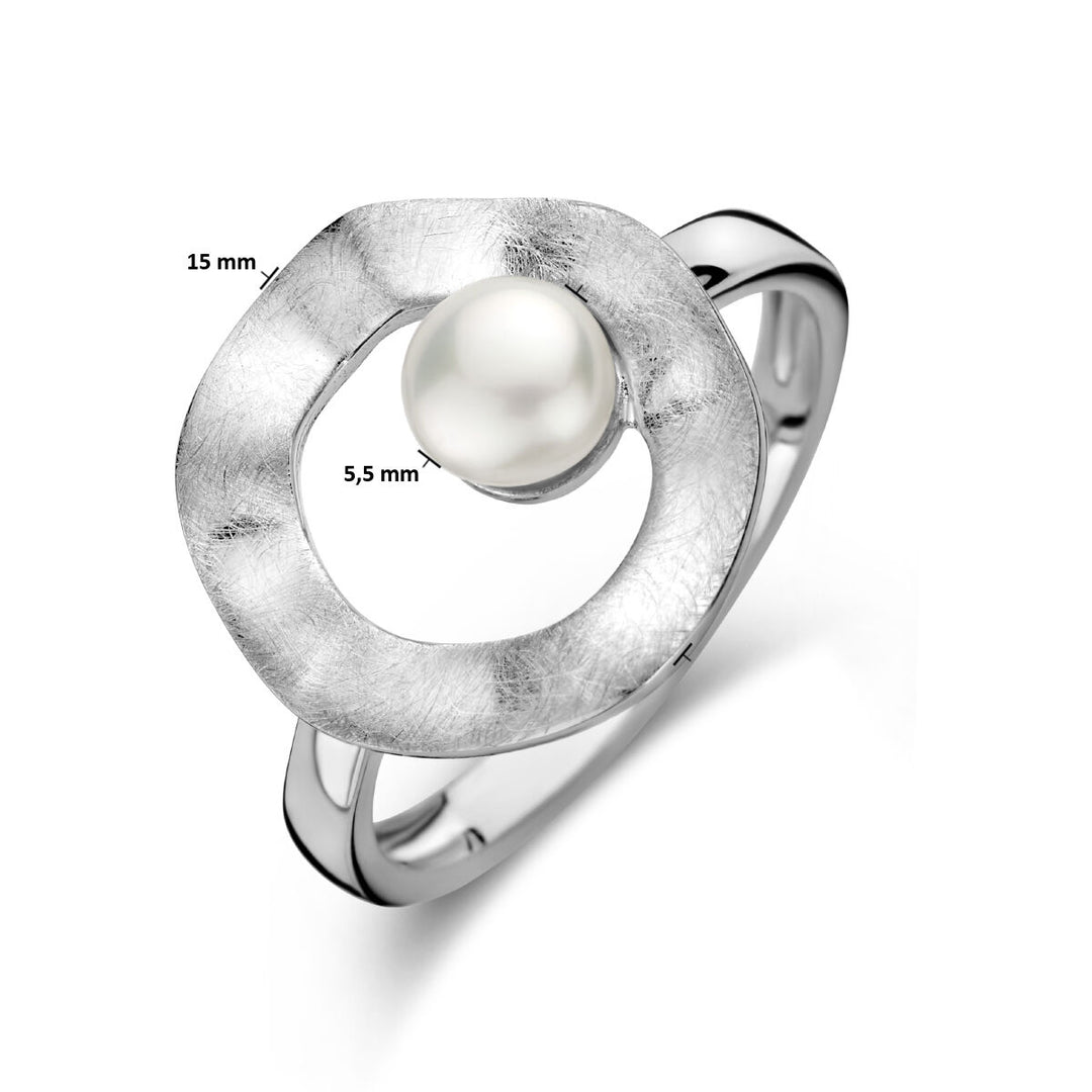 ring round pearl scratched silver rhodium plated