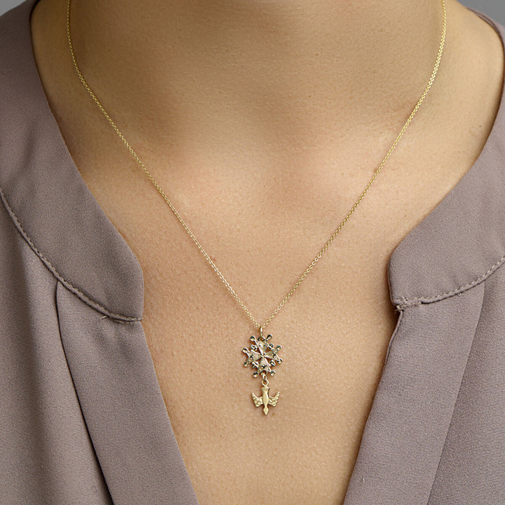 pendant Huguenot cross 14K yellow gold