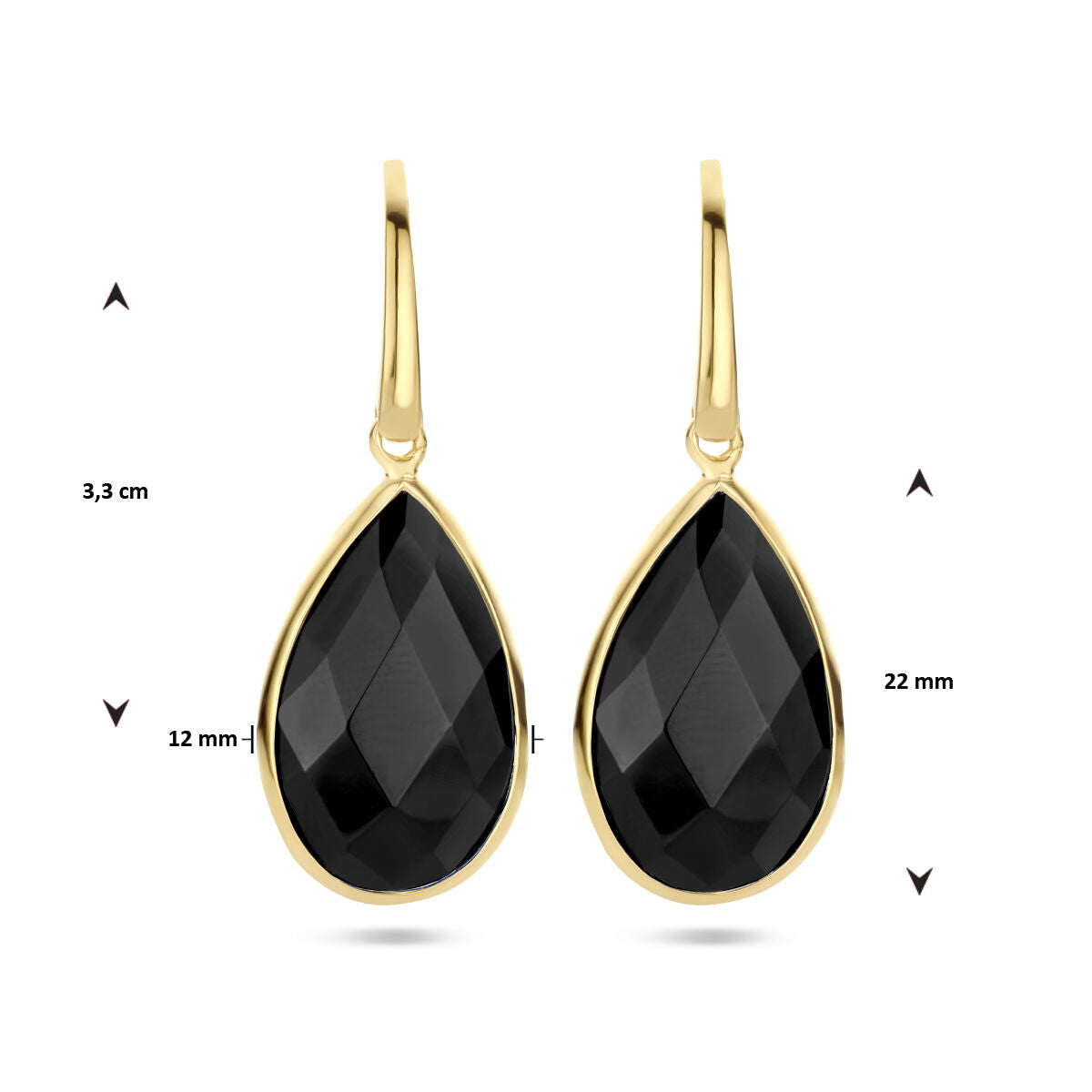 earrings onyx French hook silver gold plated (yellow)