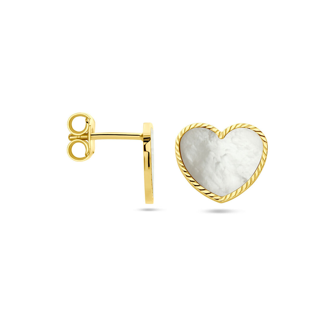 ear studs heart mother of pearl 14K yellow gold