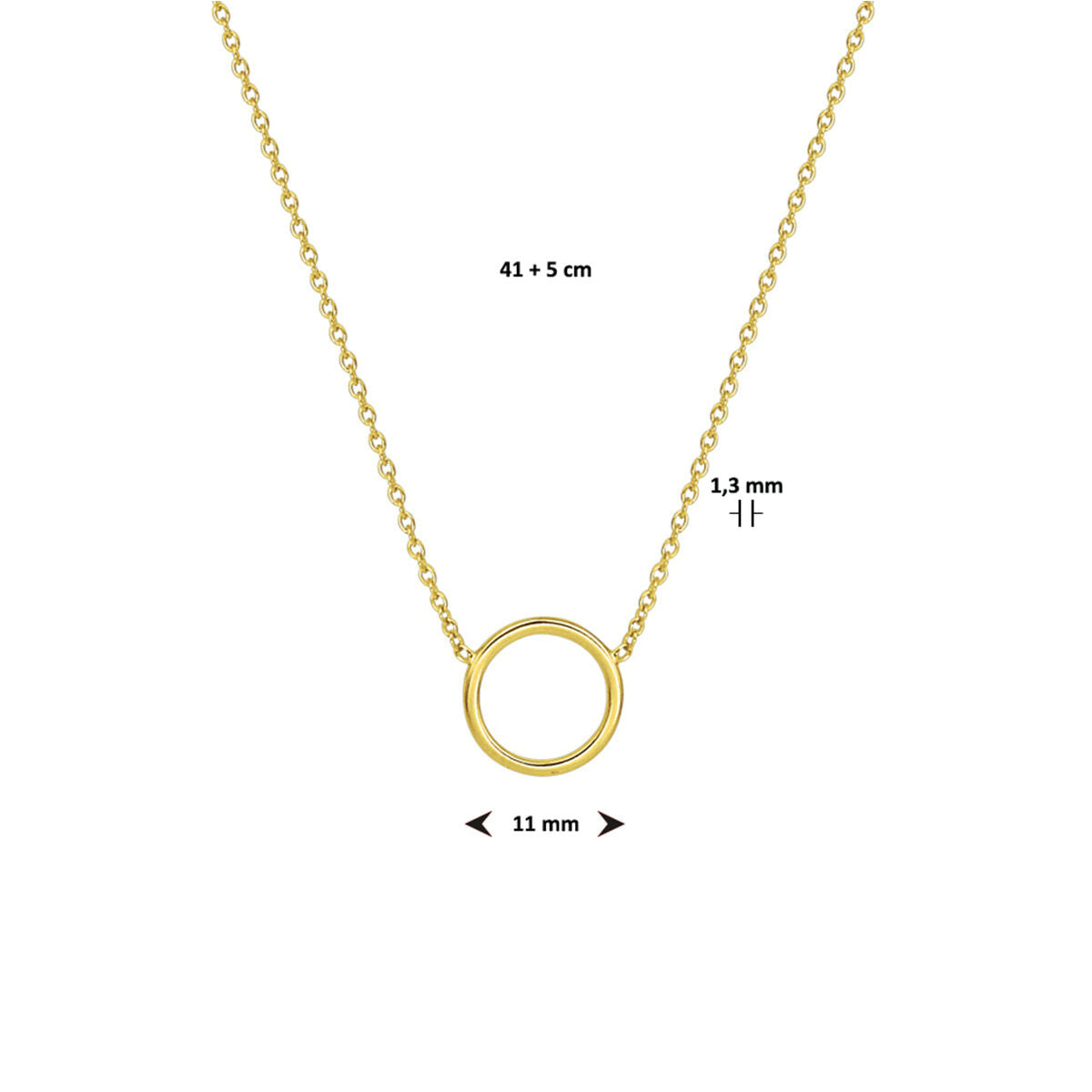 necklace round 41 + 5 cm 3 micron silver gold plated (yellow)