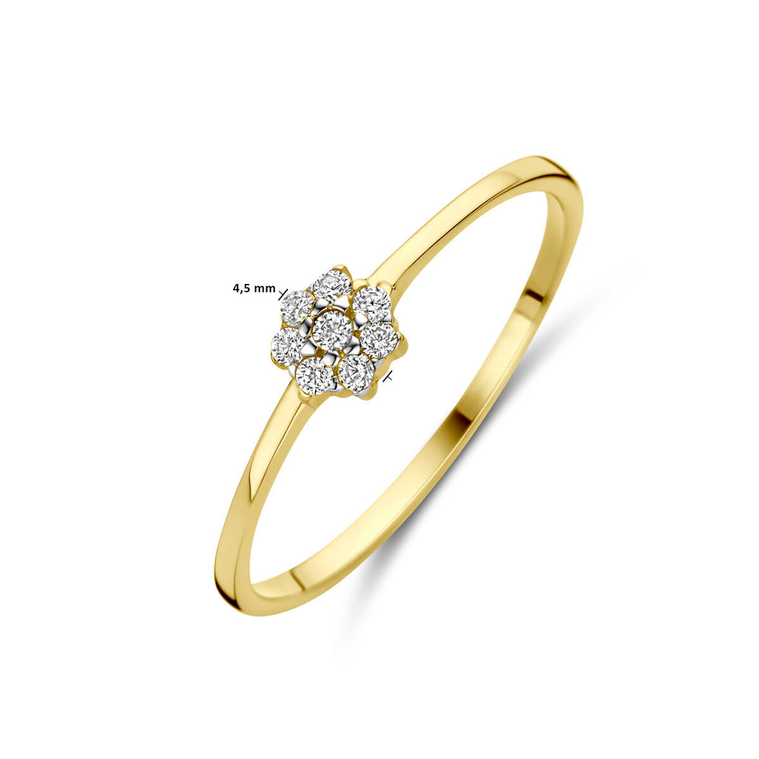 Flower ring zirkonia 14K geelgoud