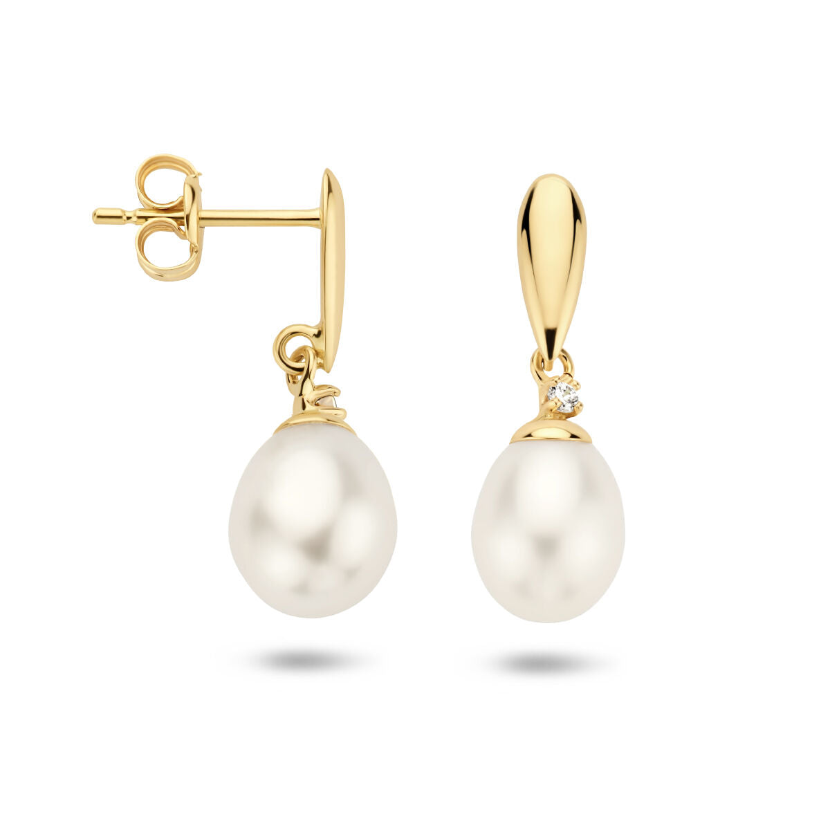 earrings pearl and zirconia 14K yellow gold