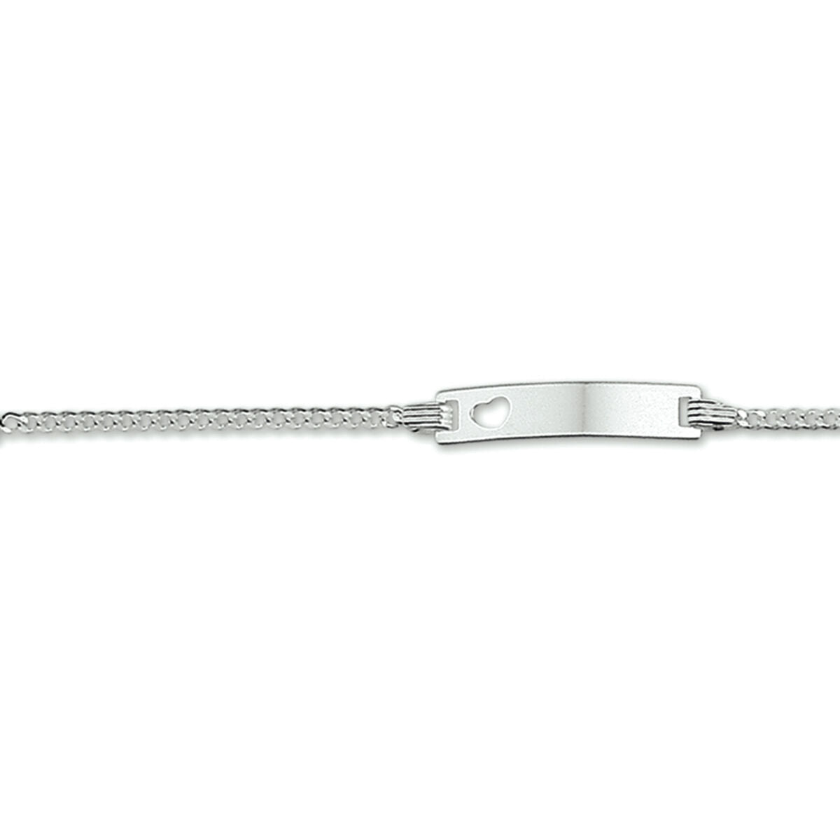 Zilveren graveerarmband met gourmet schakel en een plaat van 4,2 mm, verstelbaar van 9 tot 11 cm.