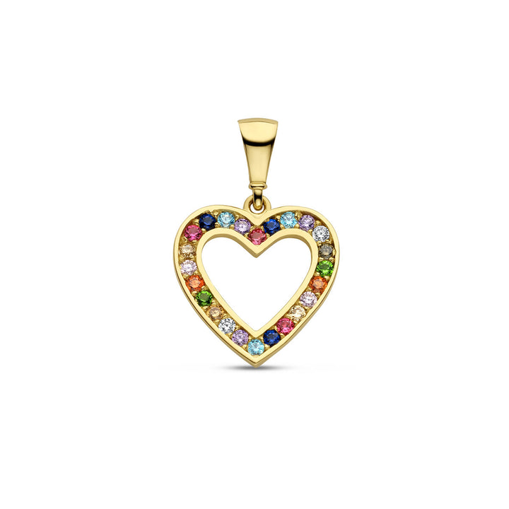 Anhänger Herz Regenbogen Zirkonia 14K Gelbgold