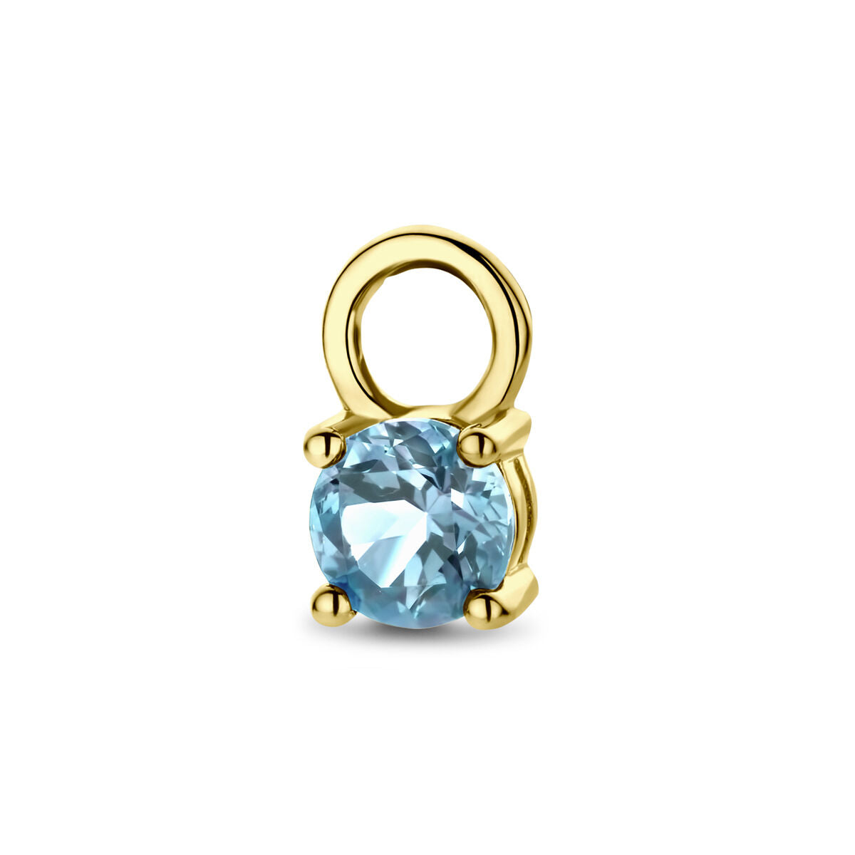 Oorringhanger met een ronde blauwe topaas, gezet in 14K geelgoud.