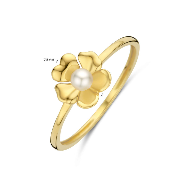 ring bloem parel 14K geelgoud