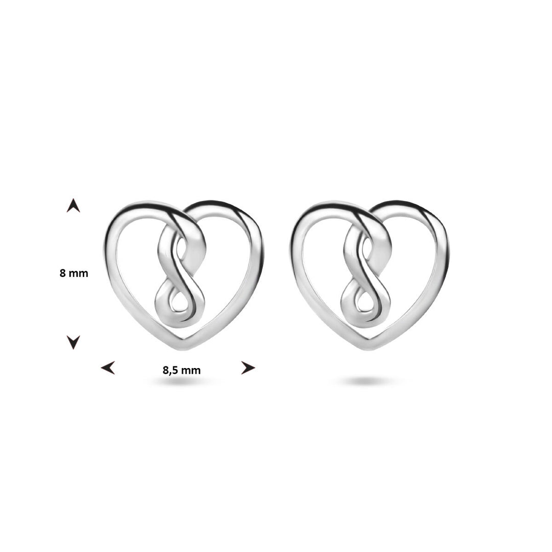 ear studs heart and infinity silver rhodium plated