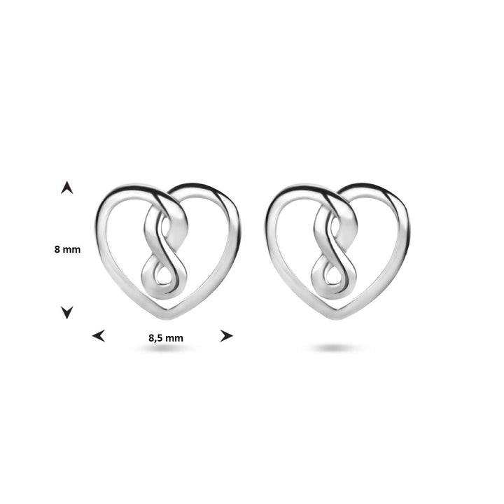 ear studs heart and infinity silver rhodium plated