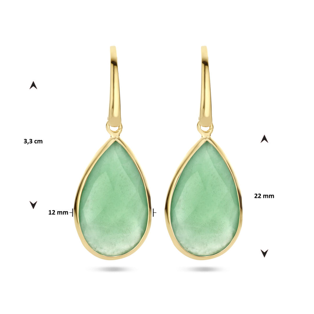 oorhangers groen kwarts franse haak zilver verguld (geel)