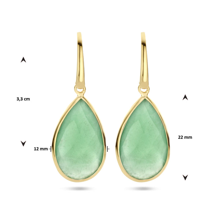 oorhangers groen kwarts franse haak zilver verguld (geel)