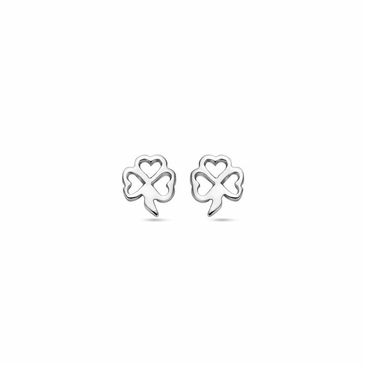 silver clover ear studs rhodium plated
