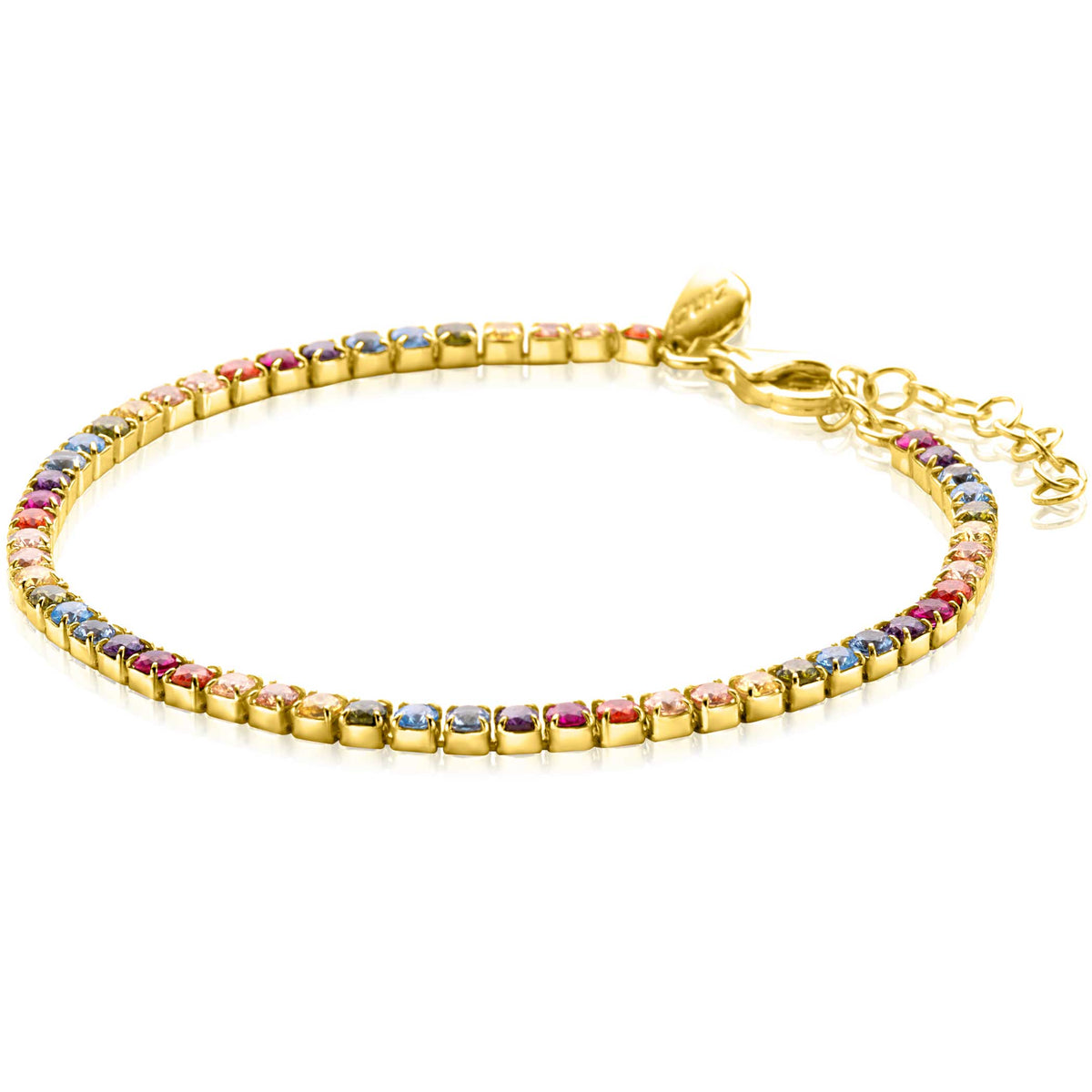 Gouden armband met kleurrijke steentjes, verstelbaar van 17 tot 20 cm.