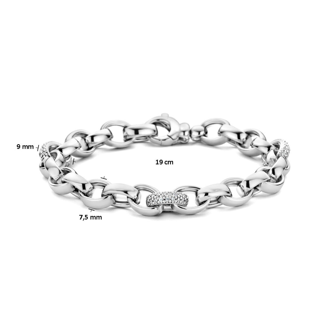 Silver bracelet ladies jasseron oval zirconia rhodium plated