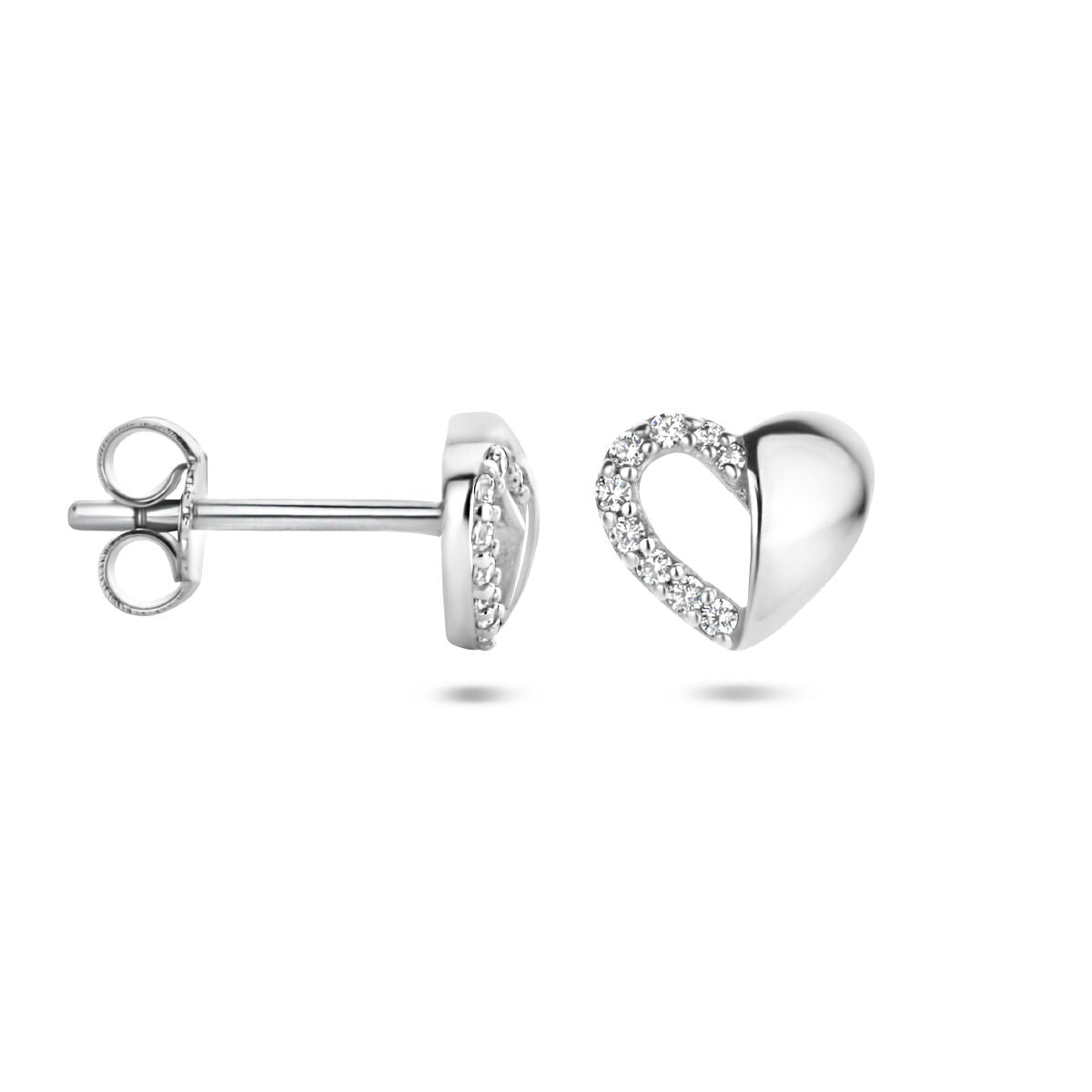 ear studs heart zirconia silver rhodium plated
