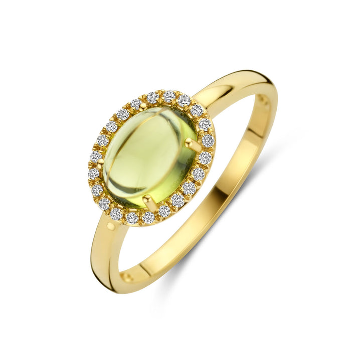 ring peridot en diamant 0.09ct h si 14K geelgoud