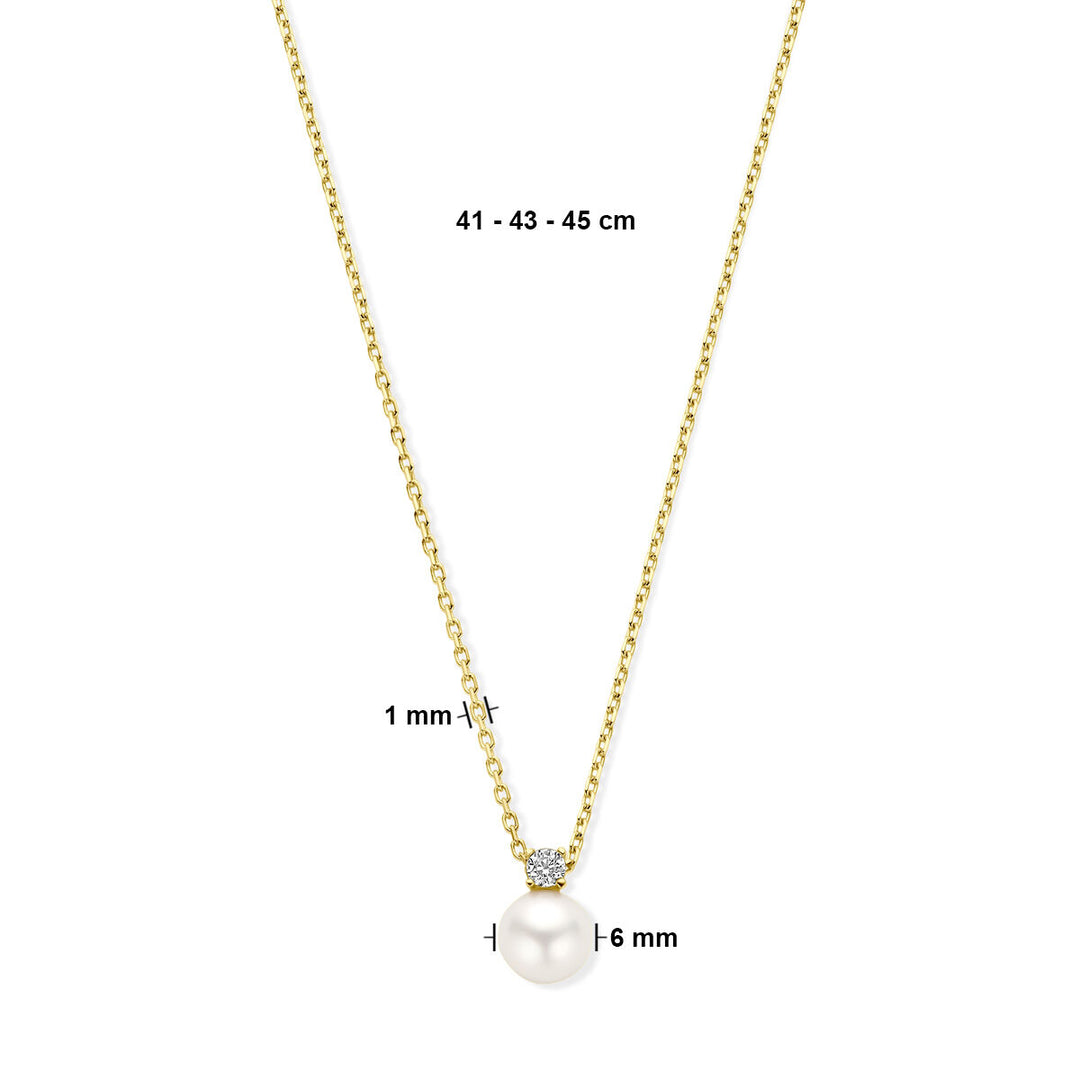 collier parel en zirkonia 41 - 43 - 45 cm 14K geelgoud