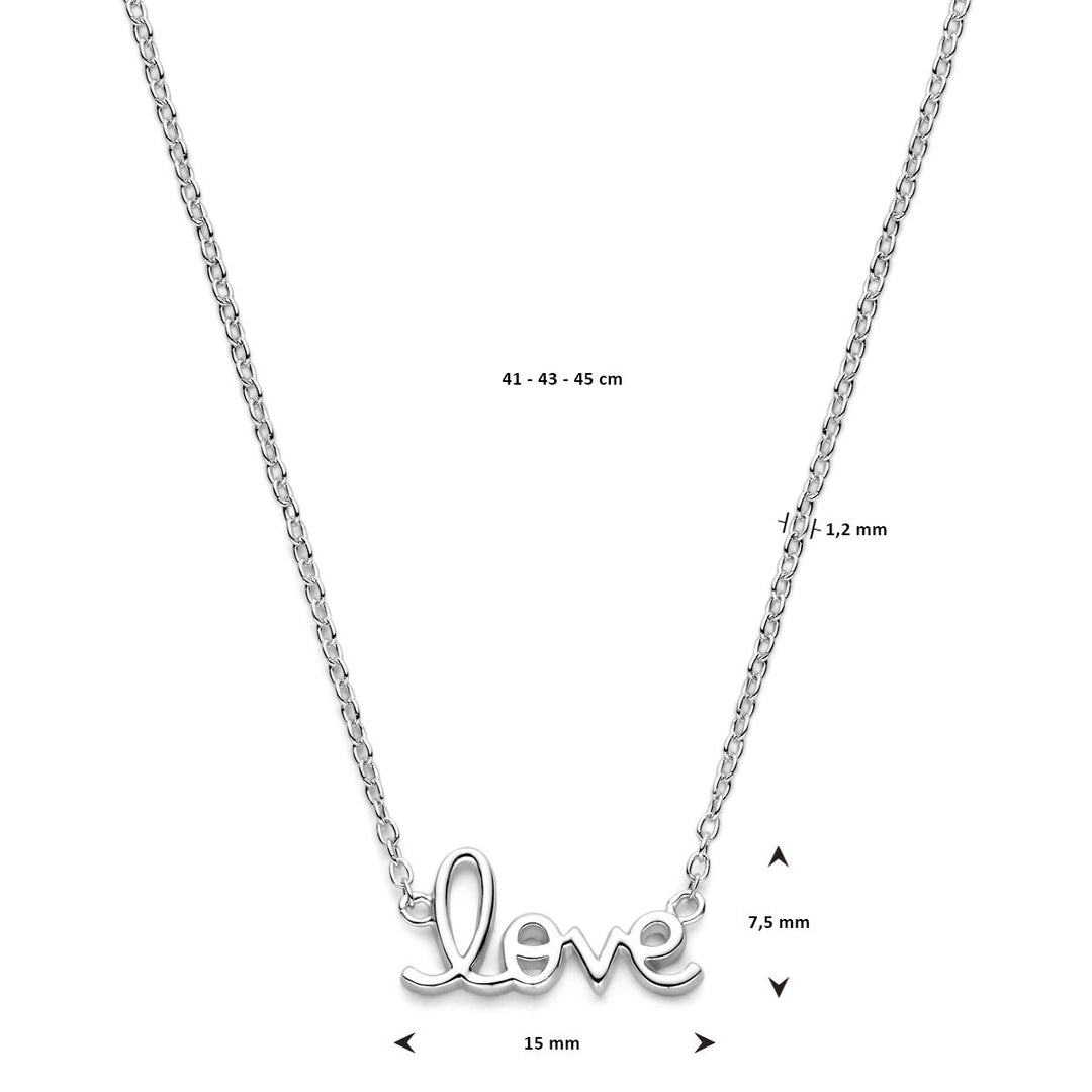 collier love 41 - 43 - 45 cm zilver gerhodineerd