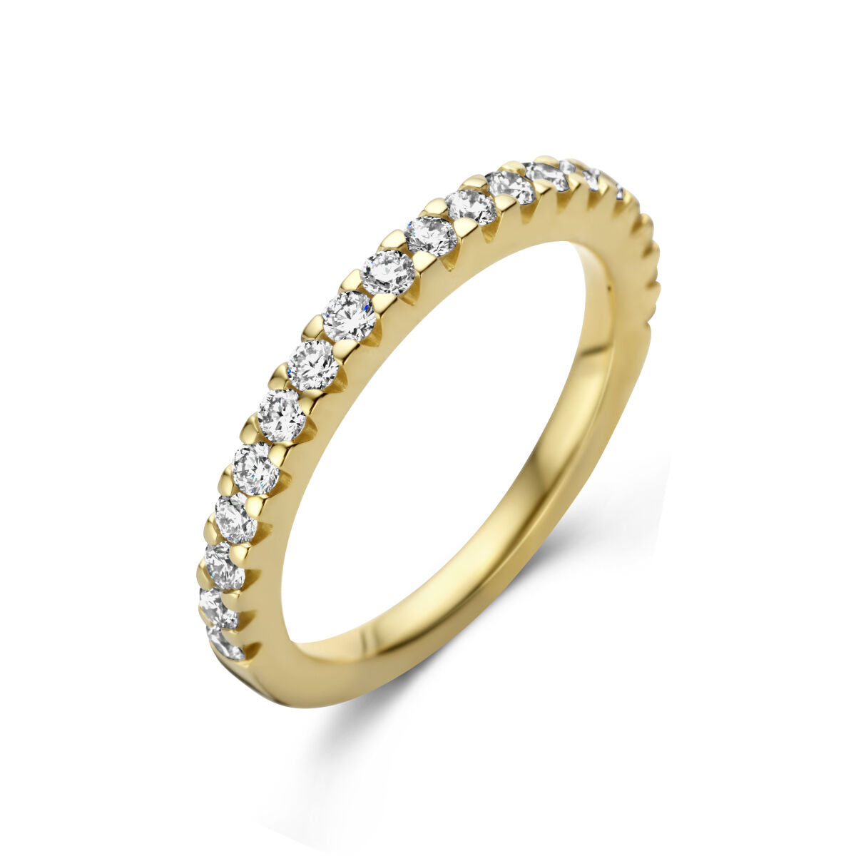 Aanschuifring van 14K geelgoud met 0.50ct diamant, bezet met heldere, ronde steentjes.