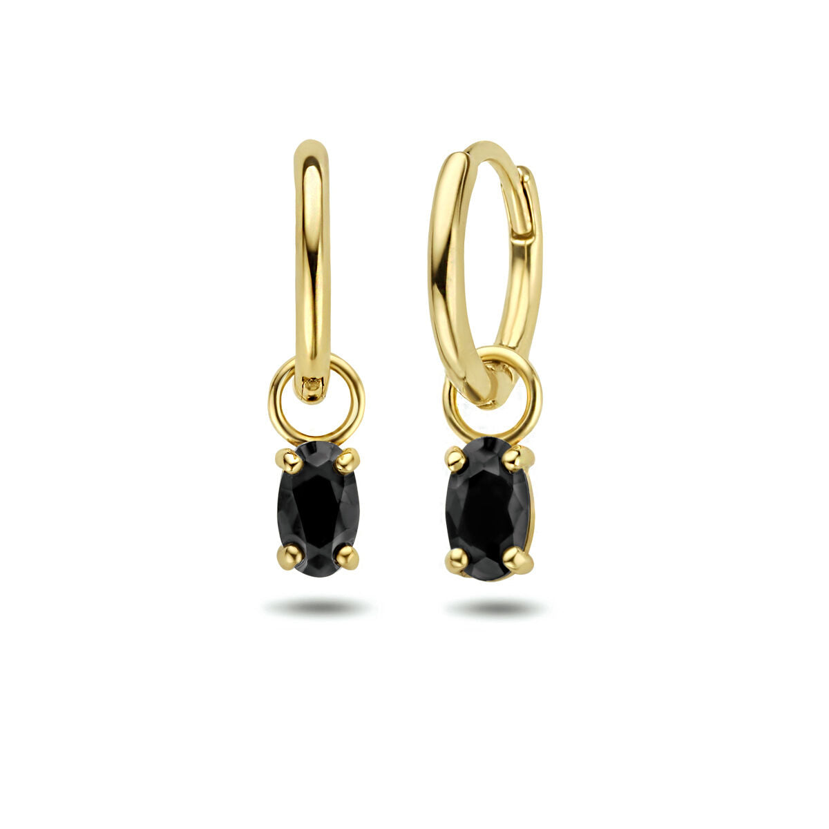 klapoorringen zwart zirkonia 14K geelgoud