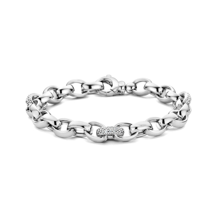 Silver bracelet ladies jasseron oval zirconia rhodium plated