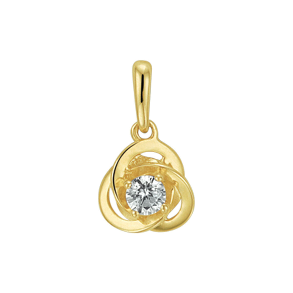 Hanger van 14K geelgoud met een zirkonia in een drievoudige, golvende vorm.