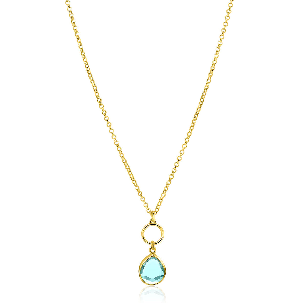 De Zinzi ketting verguld ZIC2716G is een delicate ketting van Zinzi, met een kleine ronde bedel en een traanvormige turquoise hanger die eronder hangt.