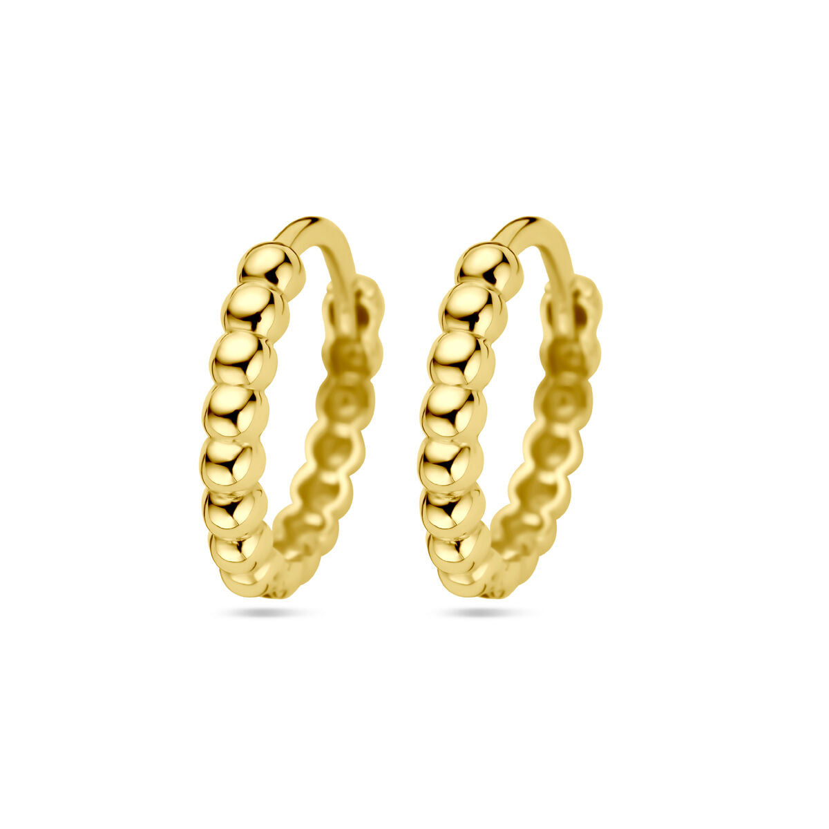 De Van der Kooij Collectie klapoorringen bolletjes 14K geelgoud hebben een ronde vorm met gepolijste gouden kralen en zijn afgebeeld op een effen witte achtergrond.