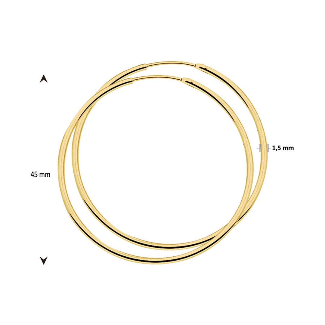 oorringen ronde buis 1,5 mm 1 micron zilver verguld (geel)