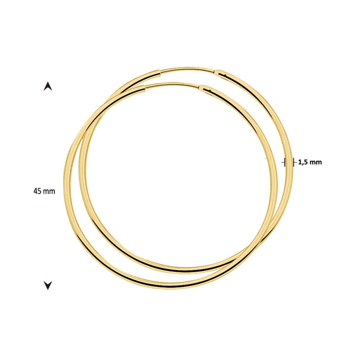 oorringen ronde buis 1,5 mm 1 micron zilver verguld (geel)