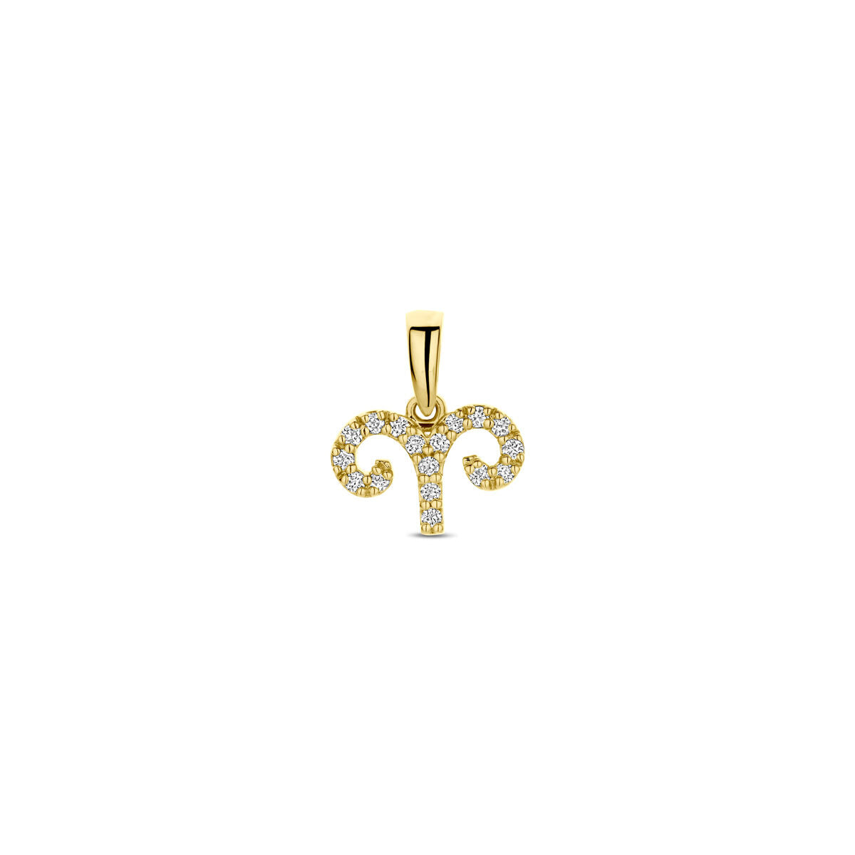Hanger in 14K geelgoud met sterrenbeeld Ram, versierd met diamanten in H SI kwaliteit.
