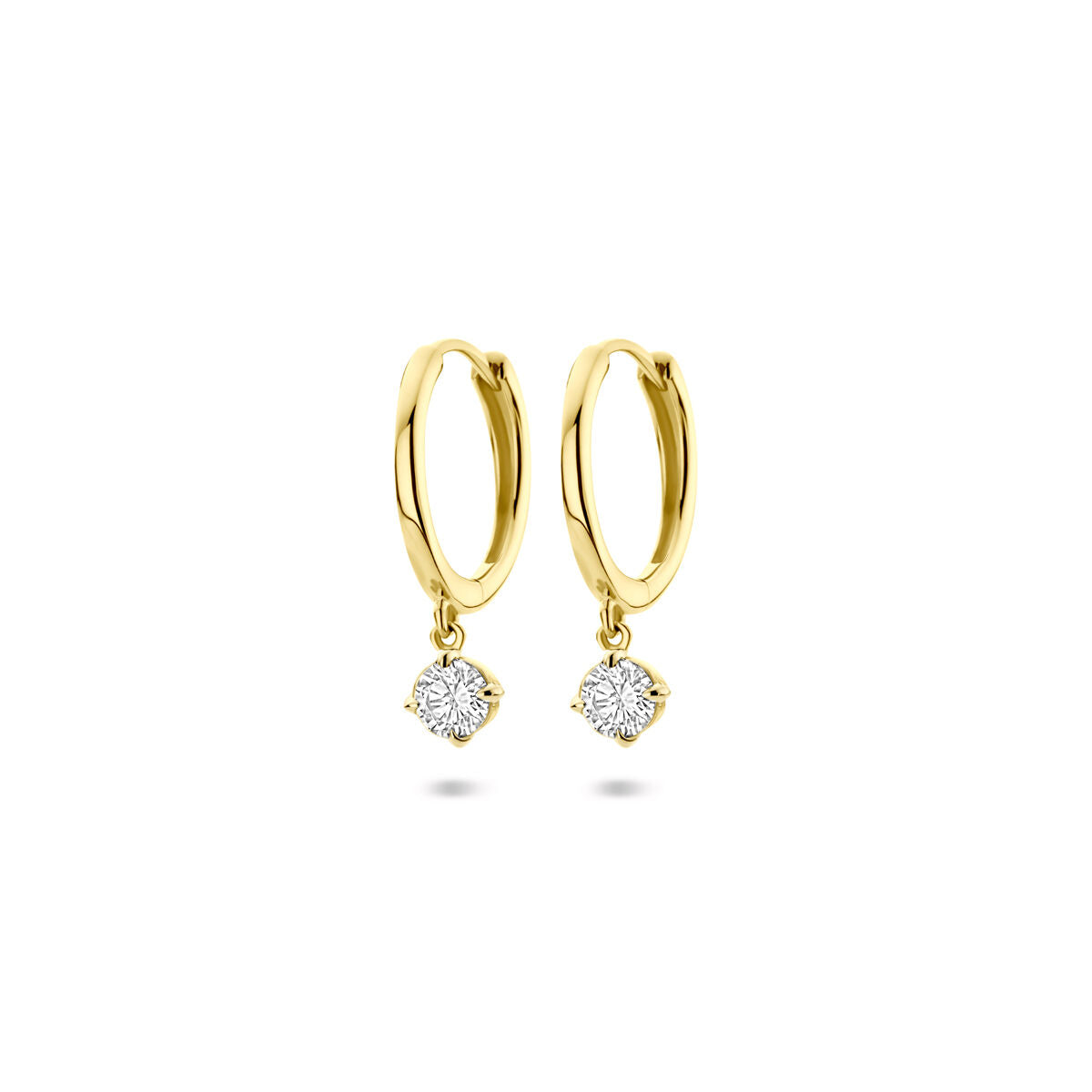 Klapoorringen van 14K geelgoud met lab grown diamanten van 0.25ct (2x 0.125ct) in een hangende setting.
