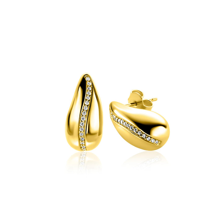 ZINZI gold plated zilveren oorstekers in druppelvorm zirkonia's ZIO2707Y