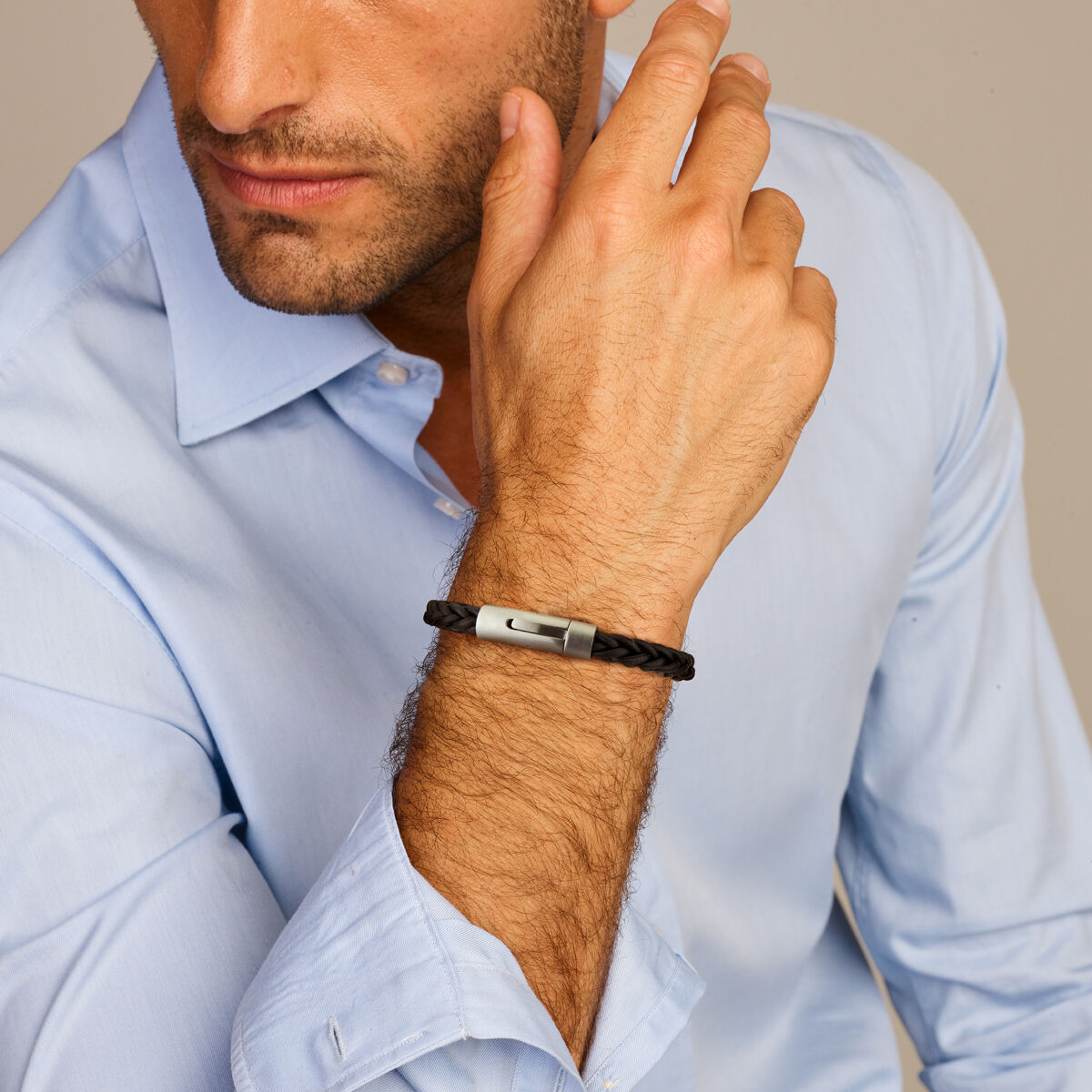 bracelet leather 8.6 mm stainless steel