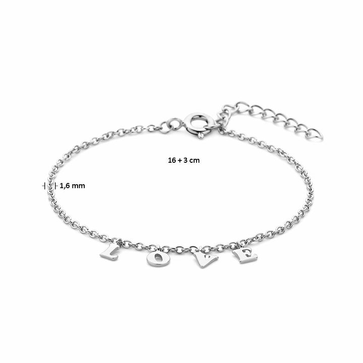 Silver bracelet ladies love rhodium plated