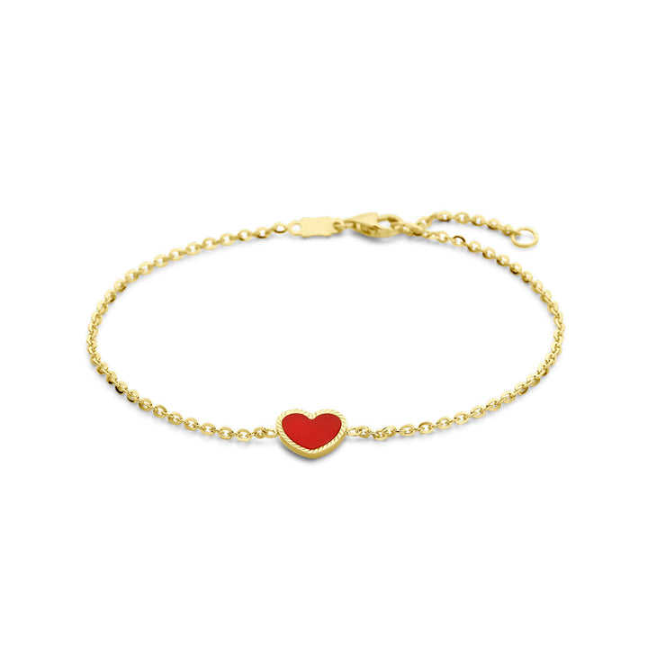 Gold bracelet ladies heart red epoxy 14K