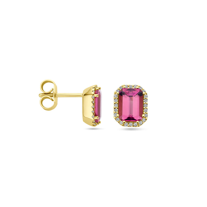 ear studs pink tourmaline and diamond 0.14ct (2x 0.07ct) h si 14K yellow gold