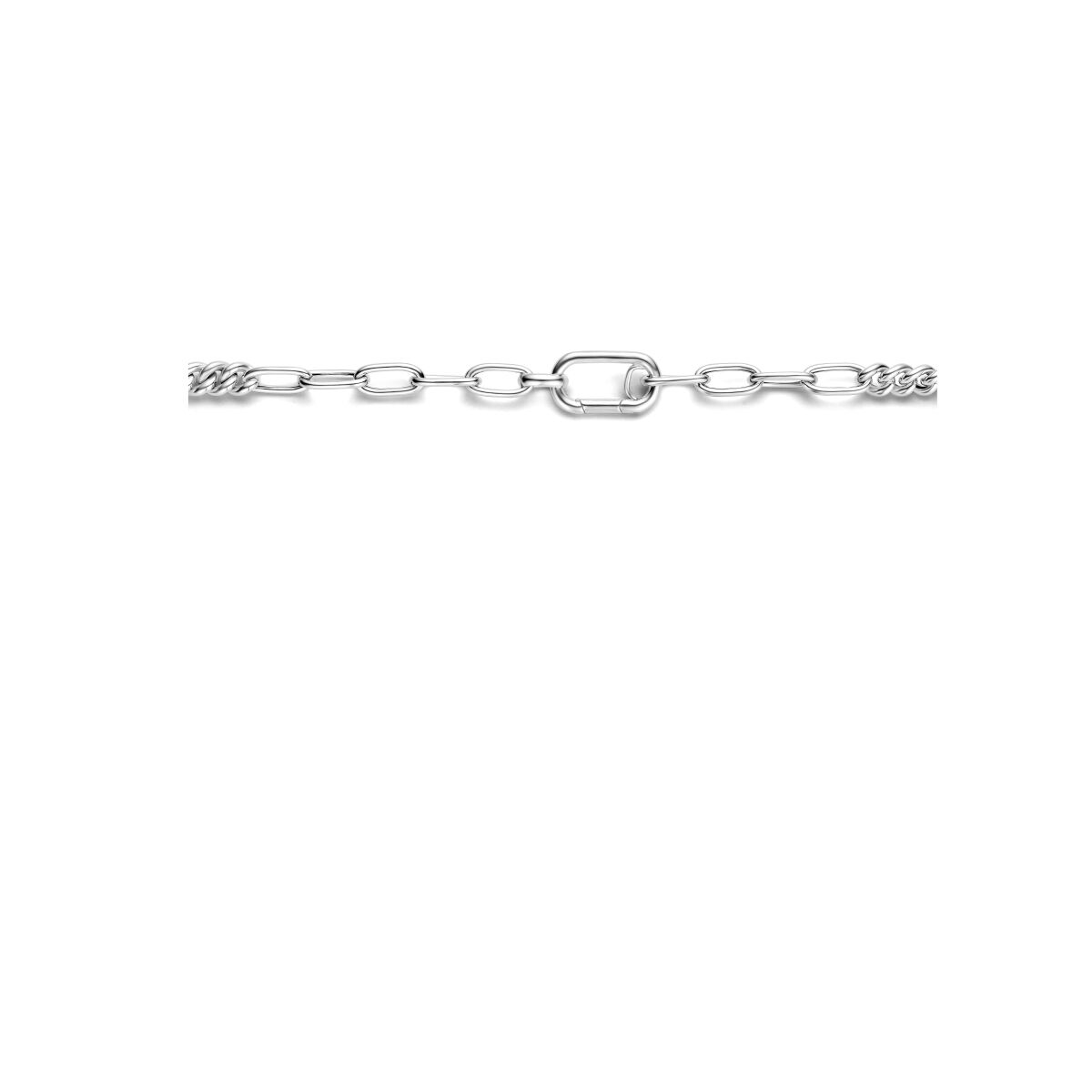 combination necklace gourmette and paper clip round tube 6.8 mm 45 cm silver rhodium plated