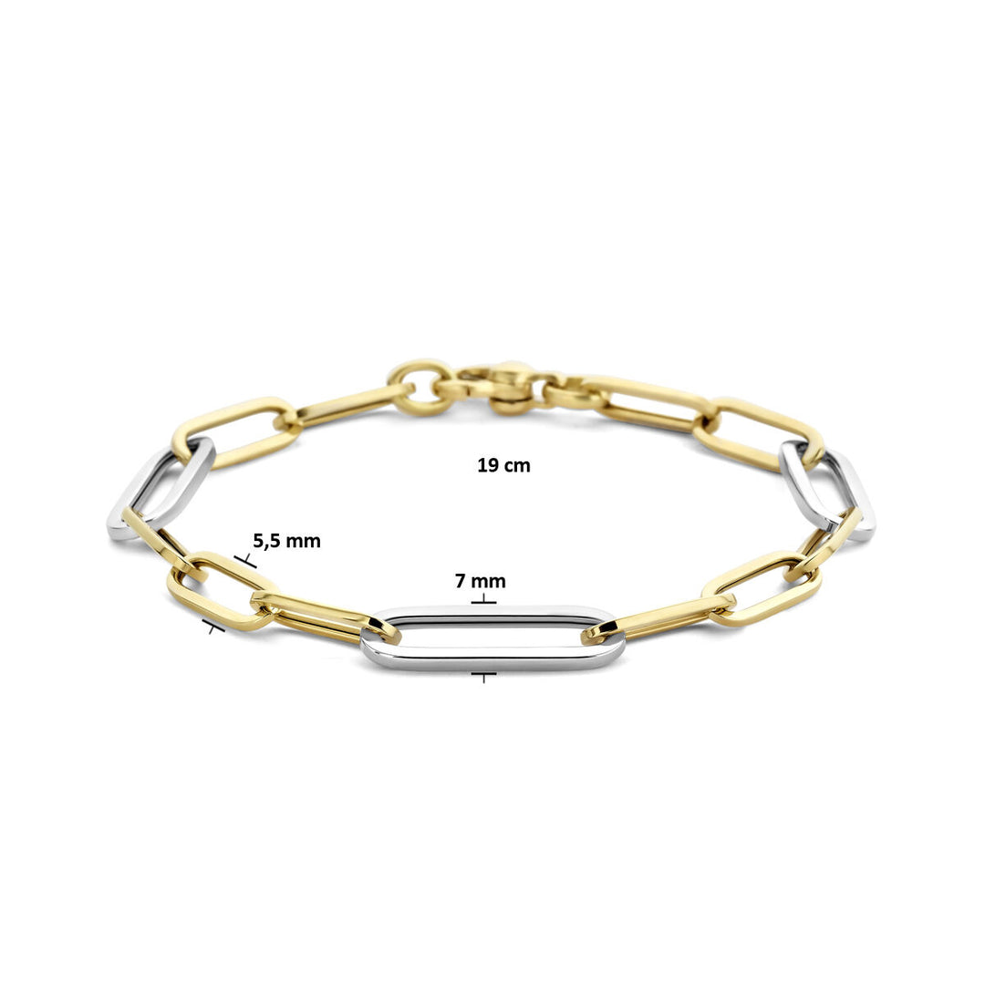 Gold bracelet ladies paper clip square tube 14K bicolor