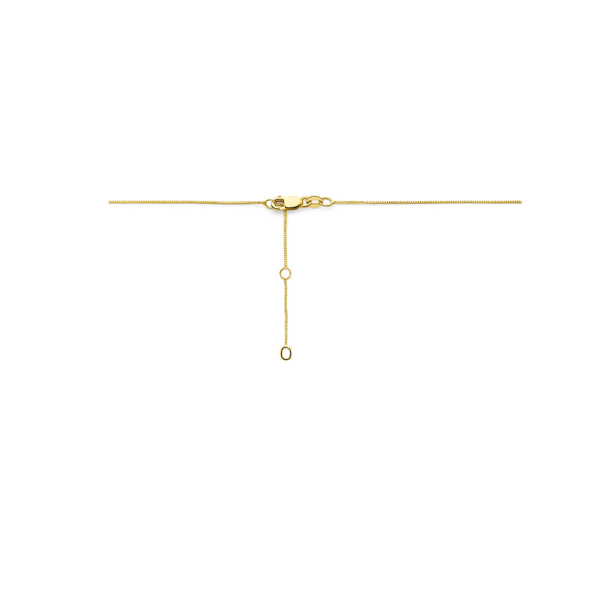 De Van der Kooij Collectie collier toermalijn en diamant, vervaardigd in 14K geelgoud met een 0,02 ct H SI diamant, heeft een verstelbare lengte van 40-42-44 cm en wordt getoond op een effen witte achtergrond.