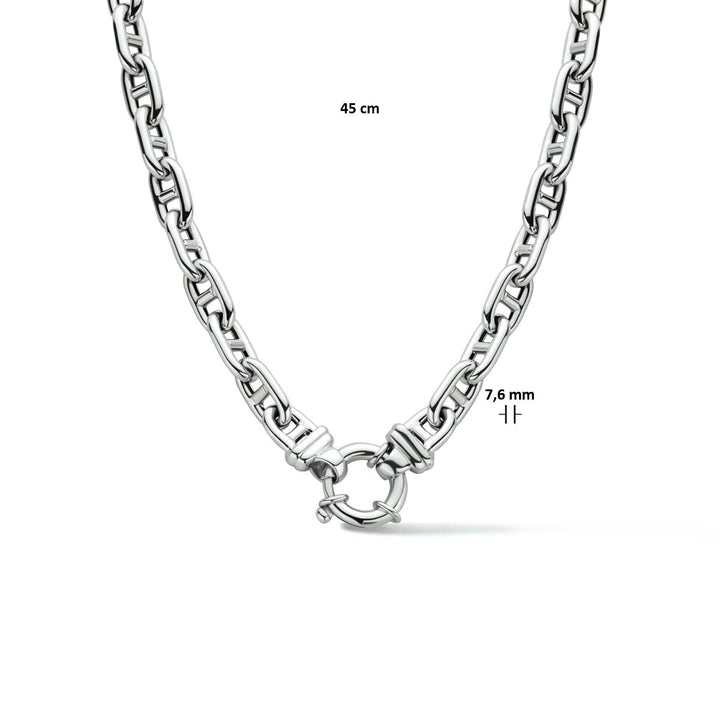 marine necklace 7.6 mm 45 cm with large spring clasp silver rhodium plated