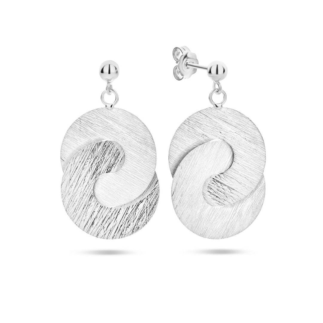 Van der Kooij Collectie oorhangers gescratcht rondjes poli/mat zilver gerhodineerd: stijlvolle damesoorbellen van 925 zilver met ronde vormen en een gematteerde, gepolijste afwerking voor een moderne, tijdloze look.
