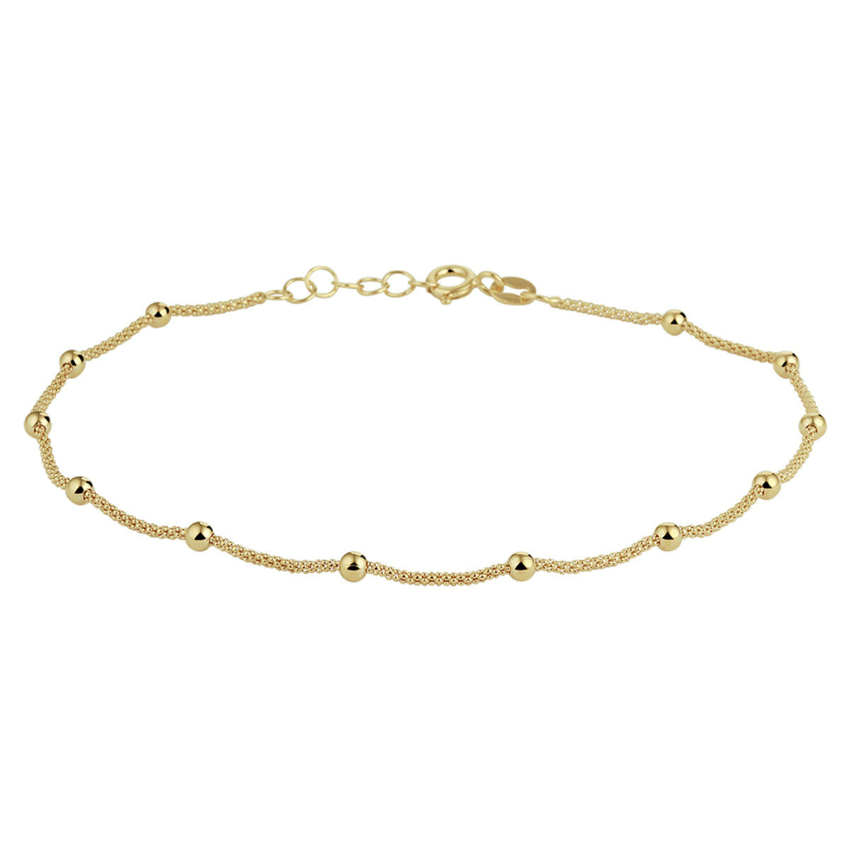 Enkelbandje van verguld zilver met bolletjes van 3,0 mm en een lengte van 24 + 2 cm.