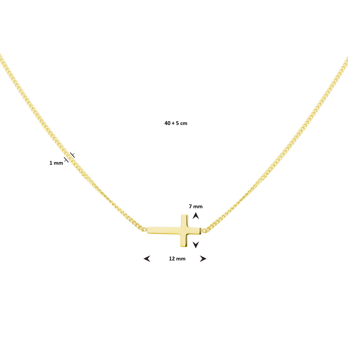 necklace cross 40 + 5 cm 3 micron silver gold plated (yellow)