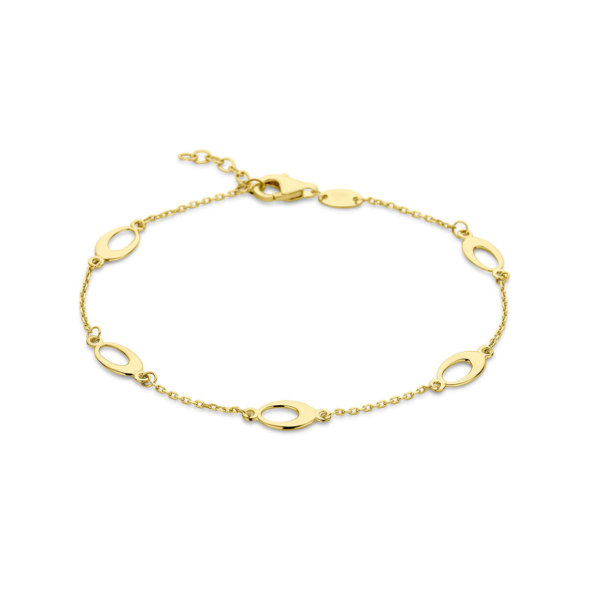 Gouden armband voor dames met ovale schakels van 14K goud en een fijne ketting.