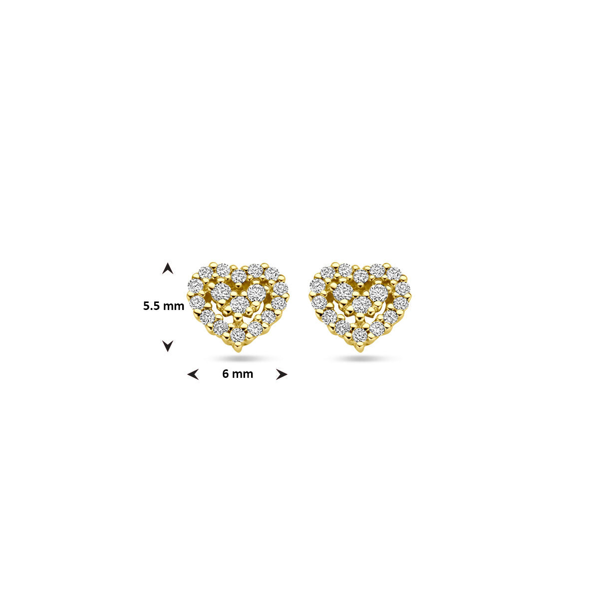 oorknoppen hartje diamant 0.16ct (2x 0.08ct) h si 14K geelgoud