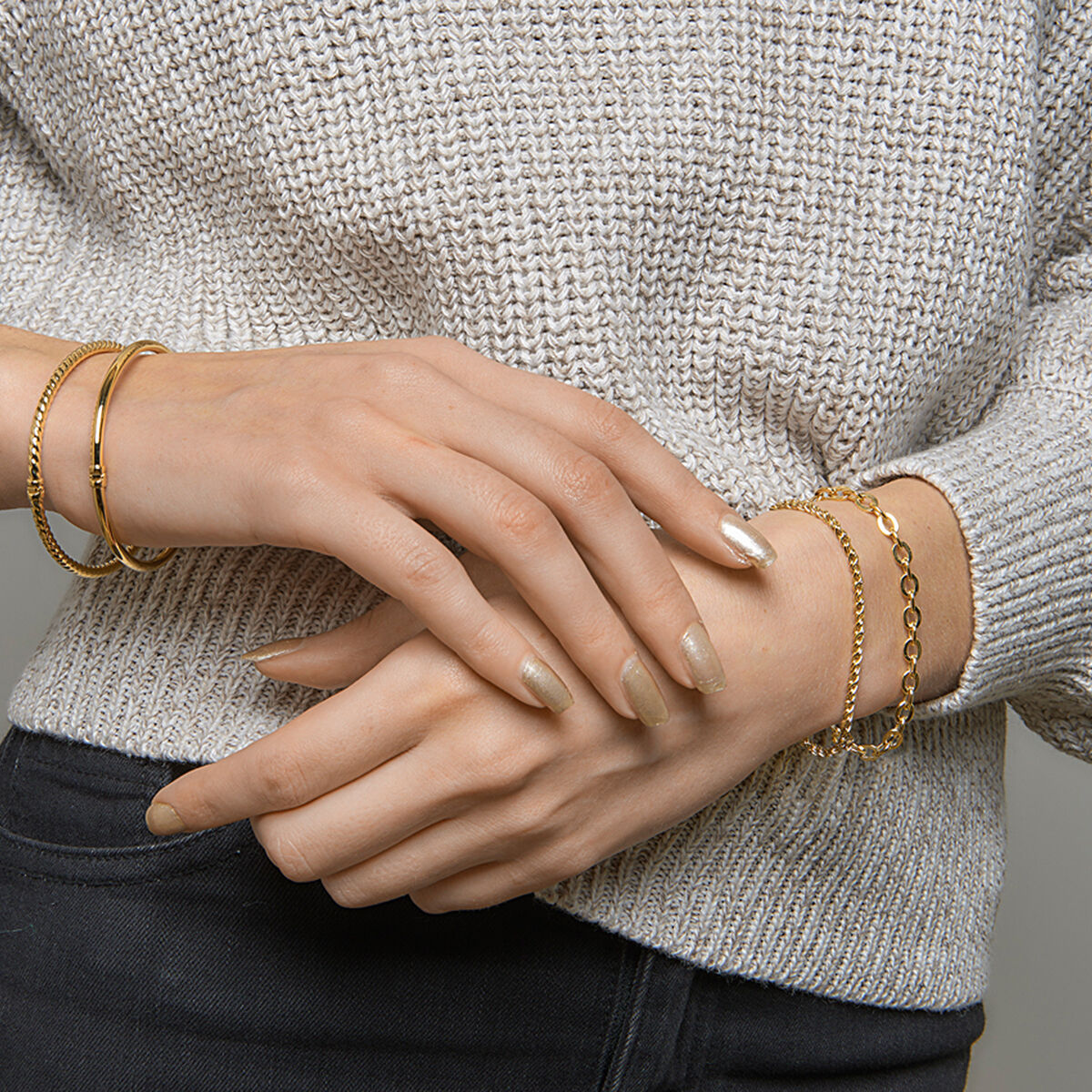 Zilveren armband dames draadschakel (geelgoud met zilverkern)