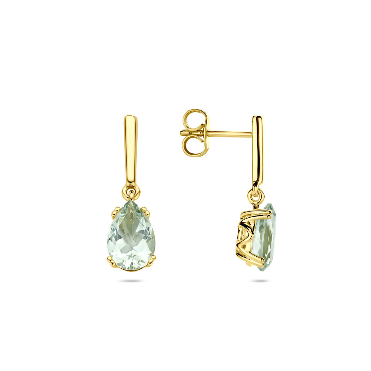 oorhangers groen amethist 20 mm 14K geelgoud